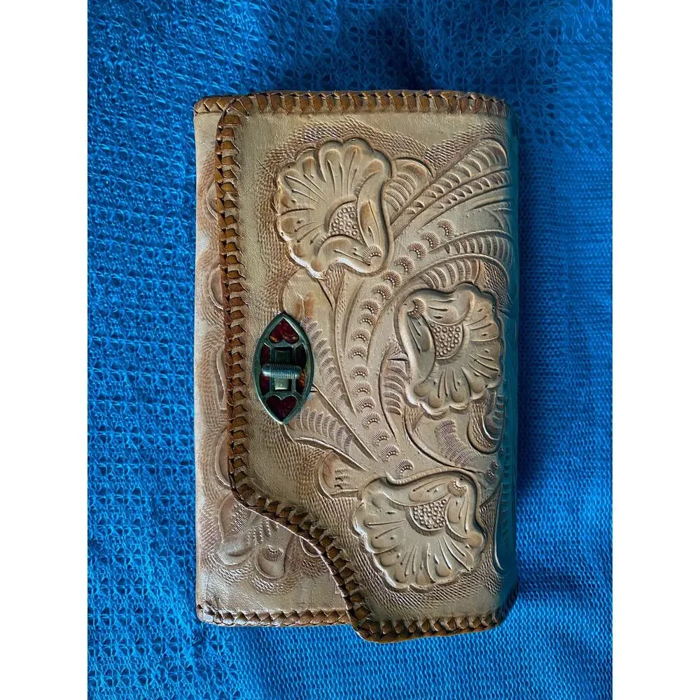 Vintage leather purse reversible hand tooled - Picture 4 of 9